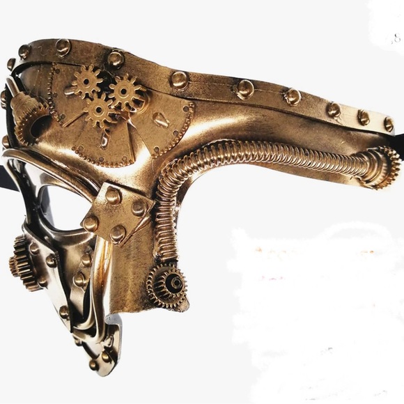 Vintage Steam Punk Cyborg Mask For Halloween Costume Party Gold NWT - Picture 4 of 6